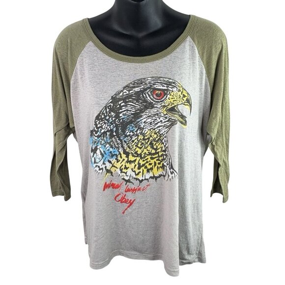 VTG Y2K OBEY Hawk Animal Instinct 3/4 Sleeve Baseball Ringer Men’s M Unisex W XL - Picture 1 of 11